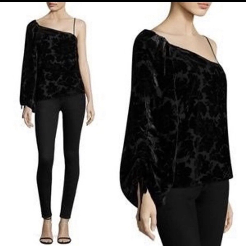 NWT PARKER ONE SHOULDER BURNOUT Black Velvet One Shoulder Top Small